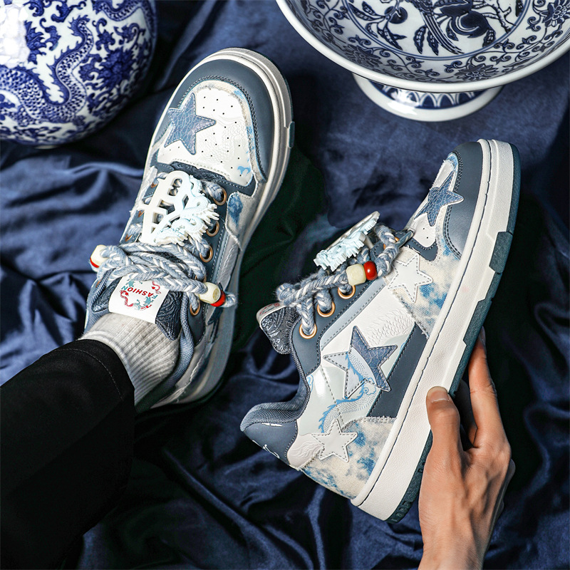 Hot new free shipping casual shoes for shoes blue Fashionable and versatile blue and white porcelain star shaped bread shoes