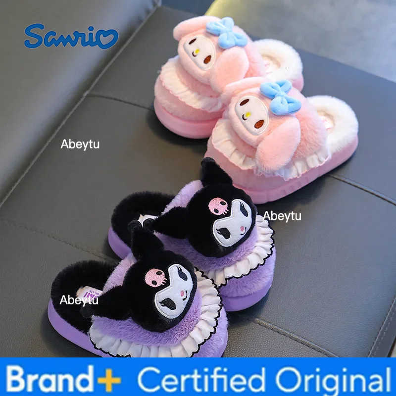 Sanrio 2025 Ladies Cotton Slippers Winter Home Kawaii Anime Cartoon Round Toe Casual Flat Warm Slippers H251230