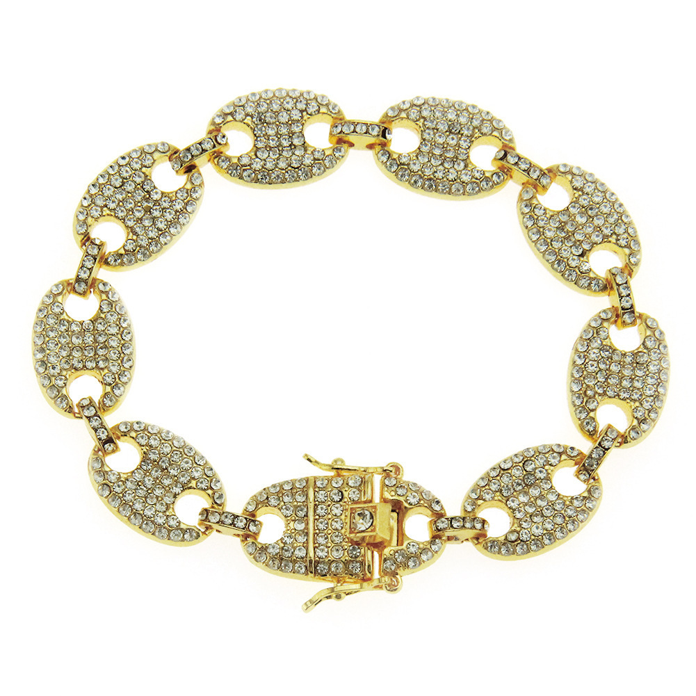 Luxury Brand Designer Jewelry European And American Hip-Hop Inlaid Colorful Diamond Pig Nose Bracelet Coffee Bean Chain Men's Hip-Hop Bracelet Ba