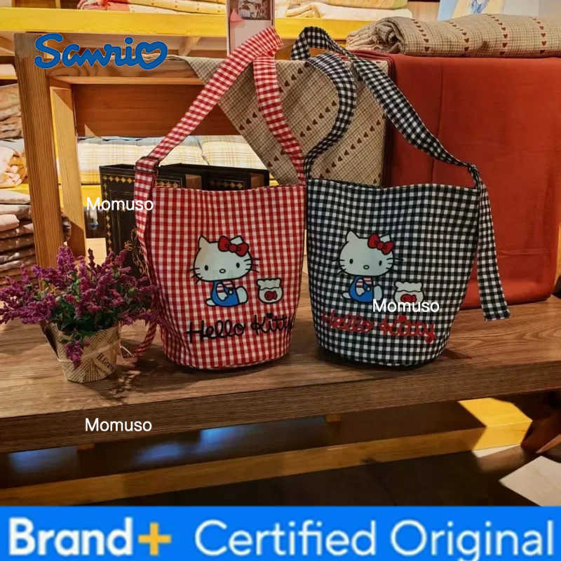 Sanrio 2026 New Kitty shoulder bag plaid hello Kitty girl cute style bag versatile bucket bag H251230