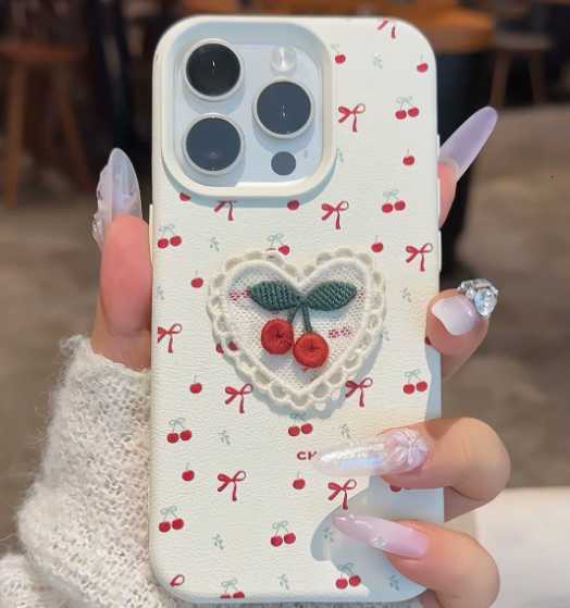 Cherry elements are suitable for Apple phone cases with leather texture H251230