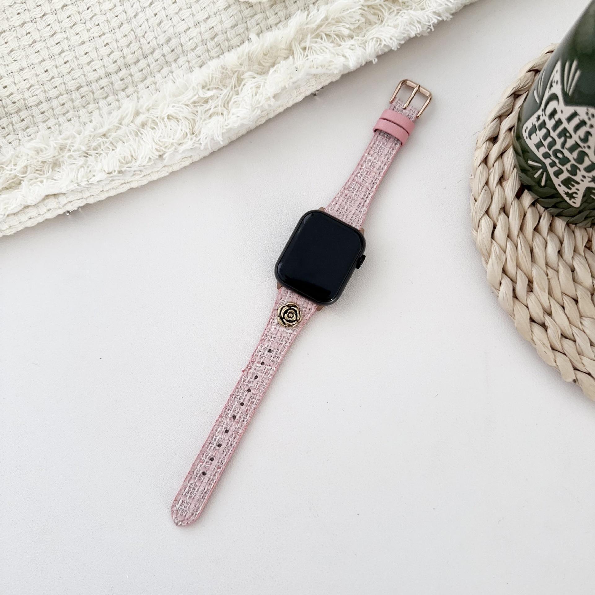 Compatible with Apple 10 Watch Band Autumn Winter Little Chanel Style Camellia Wool iWatch 11 Generation 98se