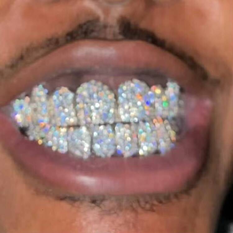 Design Made Teeth Grillz Jewelry Vvs Moissanite Diamond Teeth Grillz 925 Sterling Silver Iced Out Grillz for Teeth