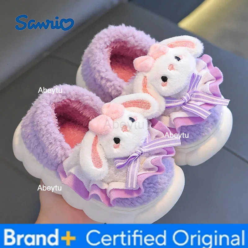 Sanrio Warm Indoor Cotton Slippers for Girls Baby Plush Winter Childrens Shoes Parent-Child Slippers Cozy Home Slippers for Kids H251230
