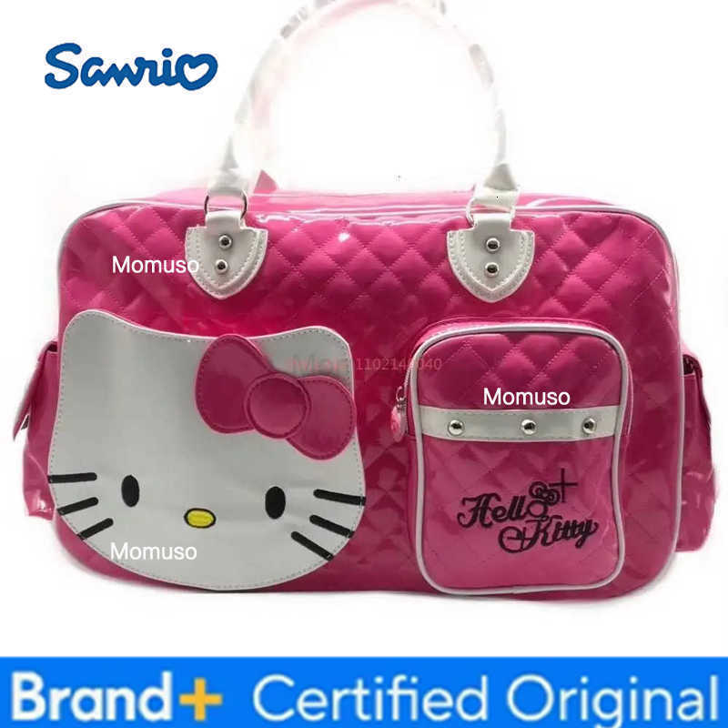 Sanrio Y2k High Capacity Handbag Messenger Bag Kawaii Hello Kitty Cartoon Pu Bright Surface Girls Fashion Travel Bags Gift Toys H251230