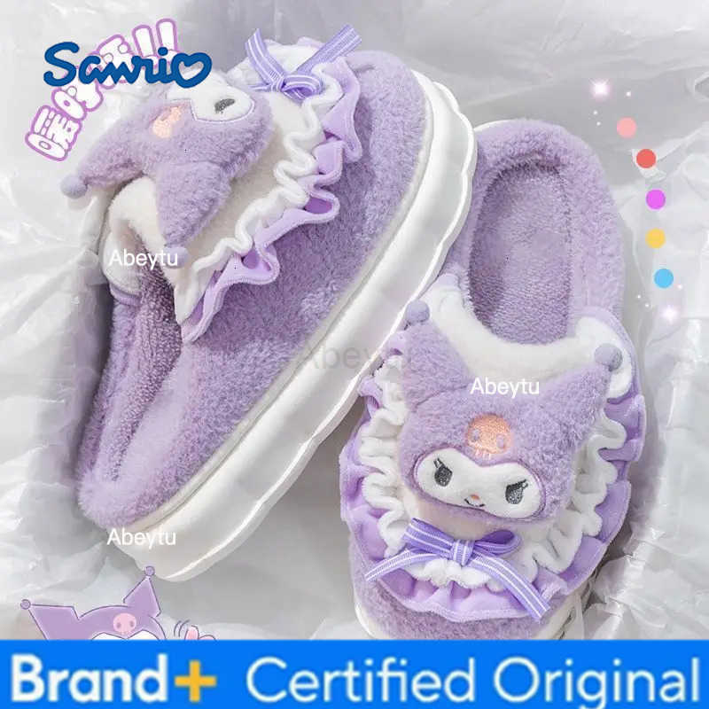Sanrio Hello Kittys Cotton Shoes Anime Kuromi Cinnamoroll Women Slippes Winter Warm Cartoon Plush Kawaii Flat Shoes Antislip Shoes Gift H251230
