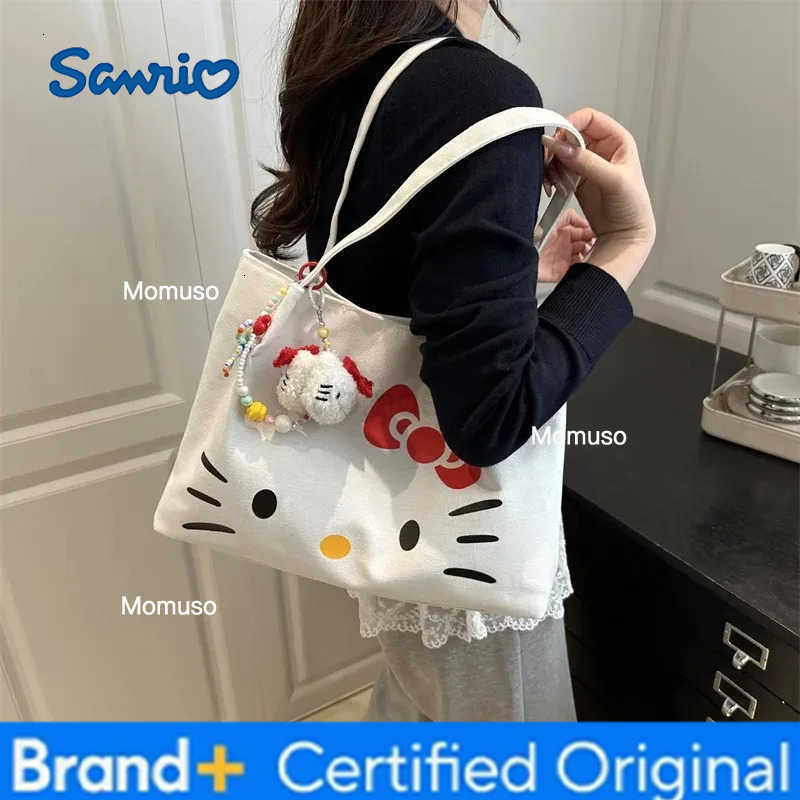 Sanrio Hello Kitty Canvas Tote Bag for Women - Large Cute Cartoon Shoulder Bag Fashion Versatile Commuting Handbag H251230