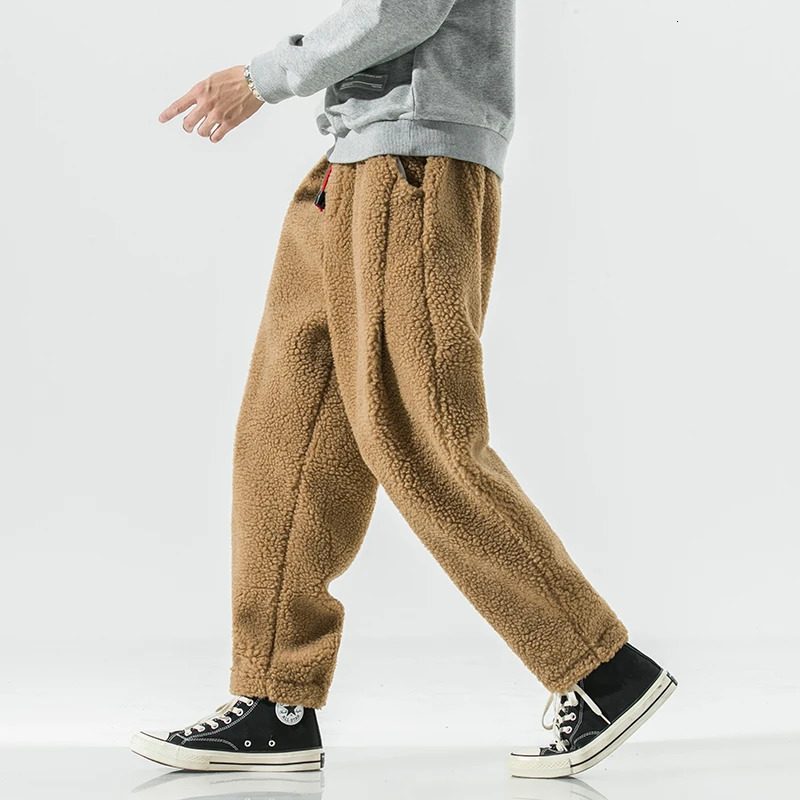 Winter Mens Lamb Wool Casual Pants Fleece Warm Elastic Waist Sweatpants Solid Thick Harem Male Vintage Joggers Trousers 251218