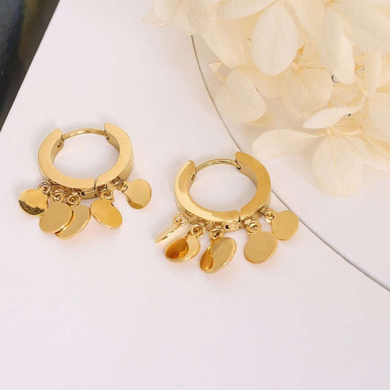 Trendy 18K Gold-Plated Titanium Steel Dangle Hoop Earrings - Simple Geometric Disc Style for Women's Daily Outfits, Ideal Valentine's Day Gi