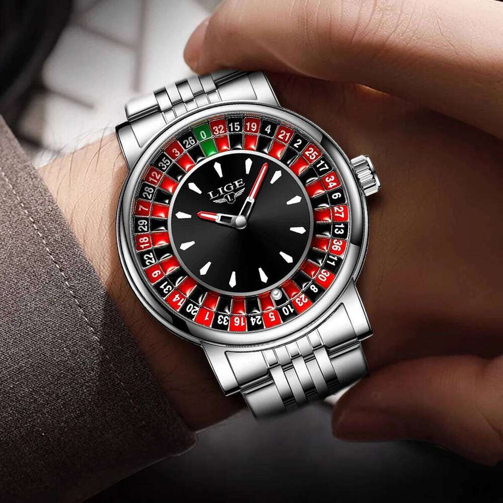 LIGE Fashion Rotating Dial Las Vegas Roulette Desktop Theme Watch Men Waterproof Luminous Watches Creative Clock 25M1230