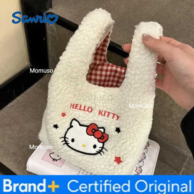 Sanrio Cartoon Cute Hello Kitty Plush Handbag Small Basket Fashion Autumn Winter Commuting Handheld Casual Tote Bag H251230