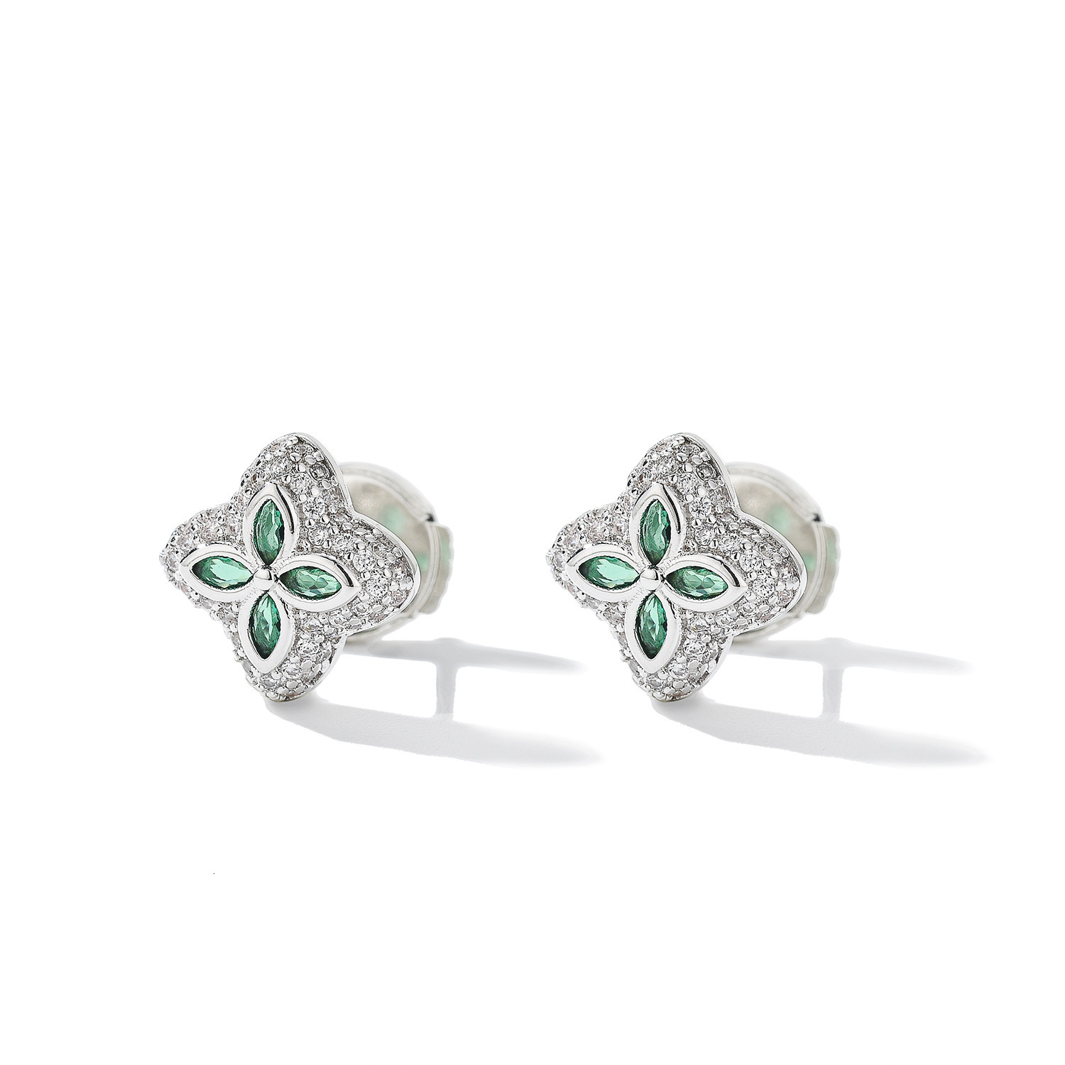 Luxury Brand Designer Jewelry Hip-Hop Four-Leaf Clover Earrings Copper Inlaid Zircon 925 Sterling Silver Needle Simple Earrings High-End Trendy Unisex