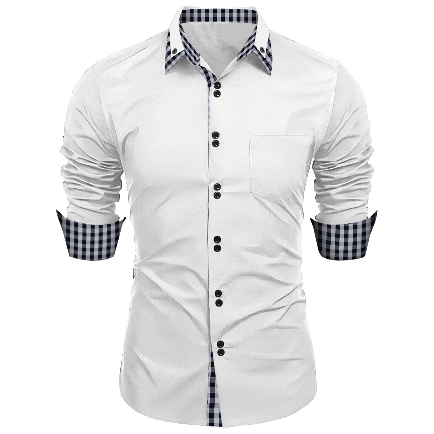 Luxury Brand Designer Clothes New Clothing Spring And Autumn Mens Fashion Plaid Color Block Business Slim Fit Casual Long Sleeve Shirt