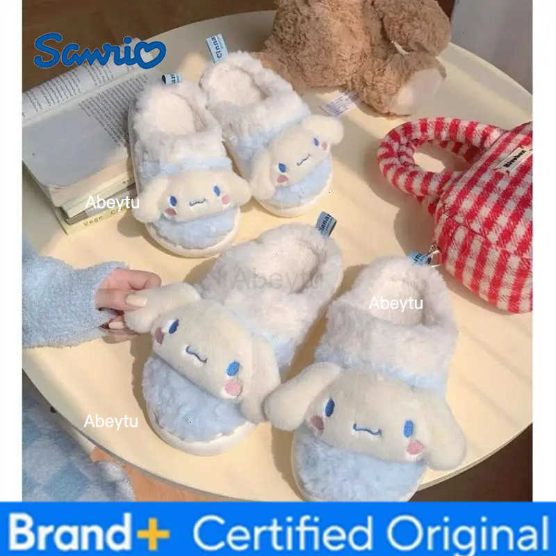 Sanrio Cute Hello Kittys Cotton Slippers Women Autumn Winter Sanrioed Thick Sole Non Slip Warm Kuromi My Melody Indoor Plush Slippers H251230