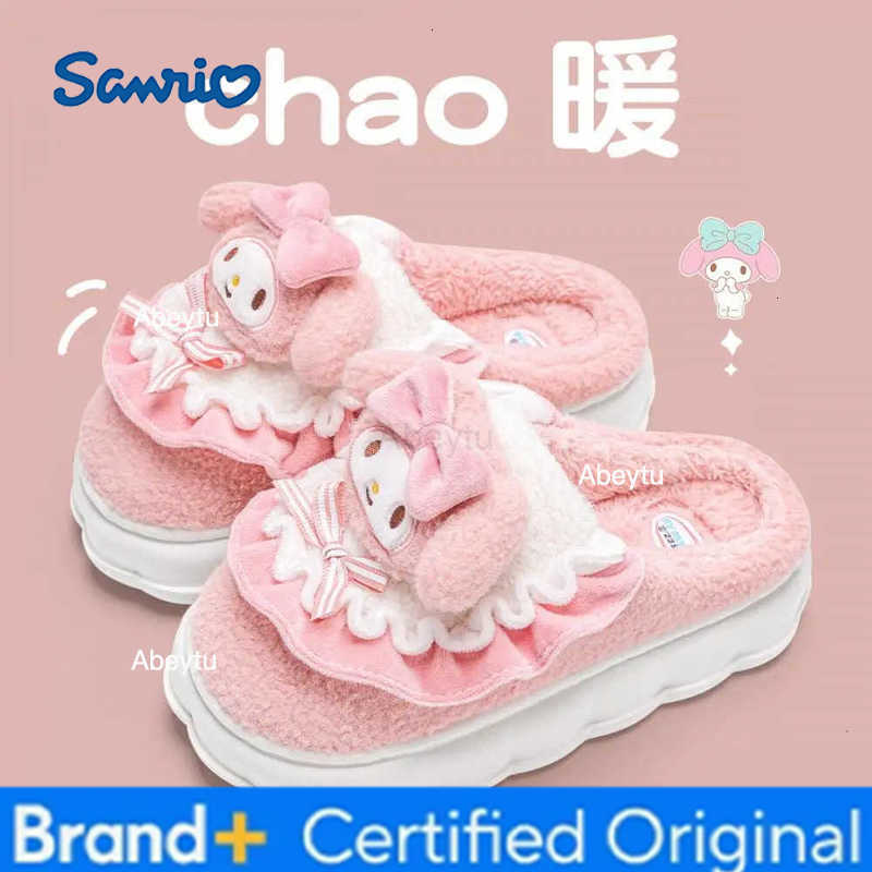Sanrio My Melody Girls Plush Slippers Kuromi Winter Keep Warm Cotton Mop Kawaii Home Shoes Child Cartoon Leisure Cotton Shoes H251230