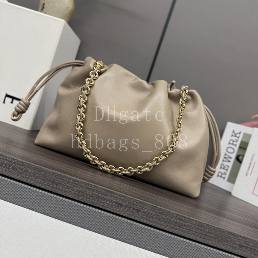 Mirror quality Designer Handbag Shoulder Bag Luxury Soft Lambskin Leather Crossbody Bags Drawstring Flamenco Bucket bag Chain bag 30cm With Box LE005
