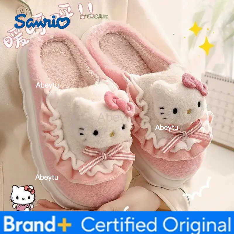 Sanrio Sanrioed Hello Kittys Cotton Slippers Cartoon Kuromi Cinnamoroll Winter Indoor Home Slippers Thick Sole Keep Warm Cotton Shoes H251230