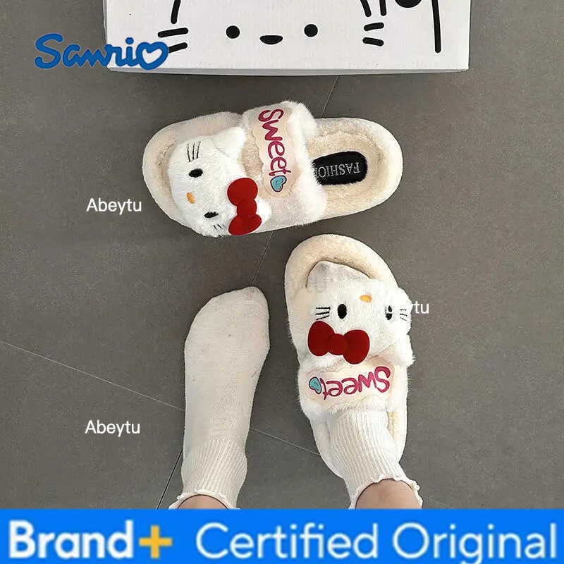 Sanrio Anime Hello Kitty Plush Slippers Kawaii Cute Student Fall Winter Soft Plush Aldult Shoes Girl Cotton Shoes Home Shoes Xmas Gift H251230