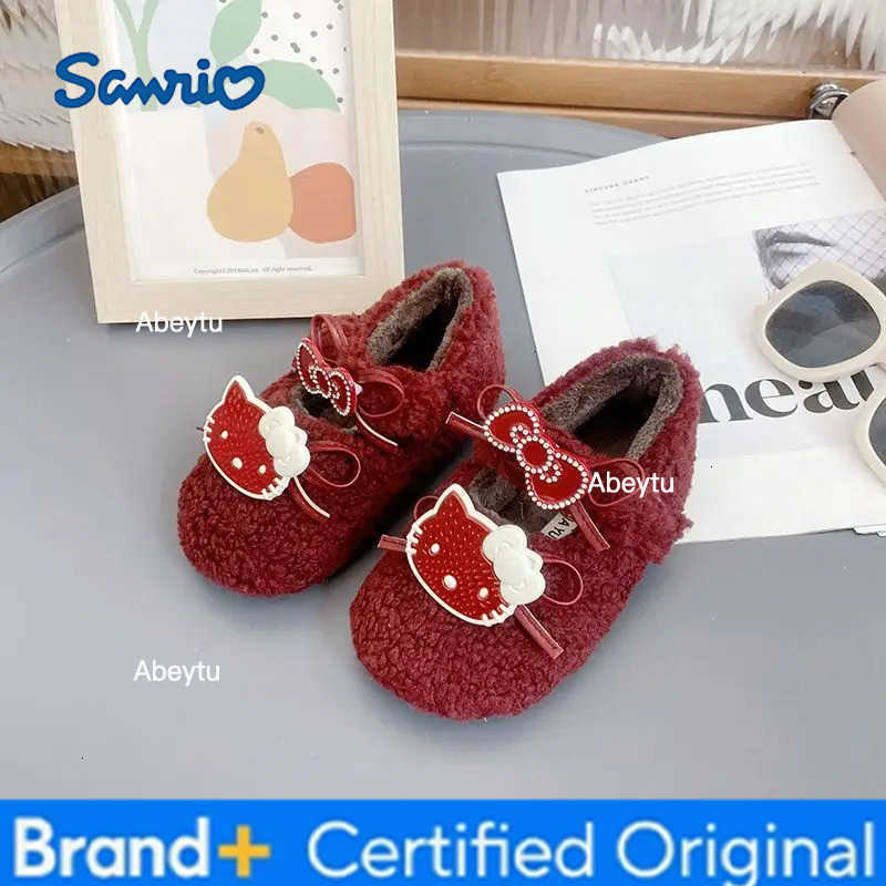 Sanrio Hello Kitty Winter Childrens Shoes New Girl Kawaii Warm Cotton Shoes Soft Bottom Non Slip Kids Princess Flats Fashion H251230