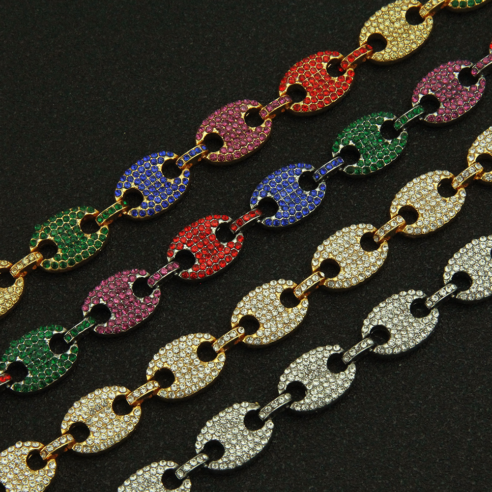 Luxury Brand Designer Jewelry European And American Hip-Hop Inlaid Colorful Diamond Pig Nose Bracelet Coffee Bean Chain Men's Hip-Hop Bracelet Ba