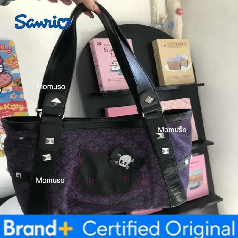 Sanrio Hello Kitty Vintage Patchwork Purple Armpit Bag Subculture Y2K Sweet Spicy Girl Handbag Gothic Trend Versatile Tote Bag H251230