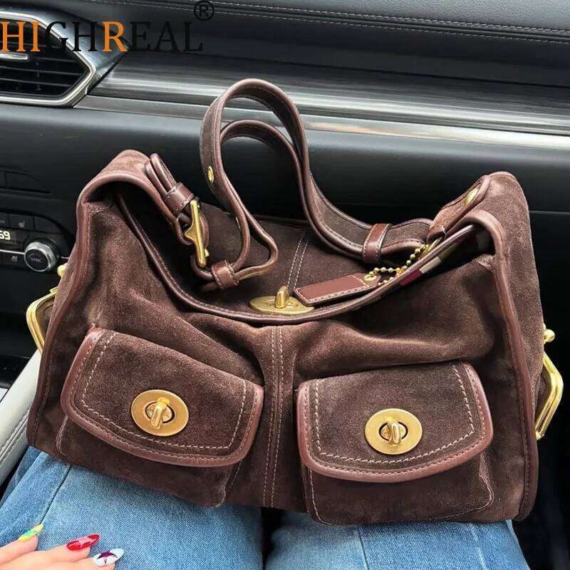 Angel Kiss Casual Commuter Large Capacity Suede Pillow Single Shoulder Crossbody Bag Vintage Style Polyester Lining Zipper Closure