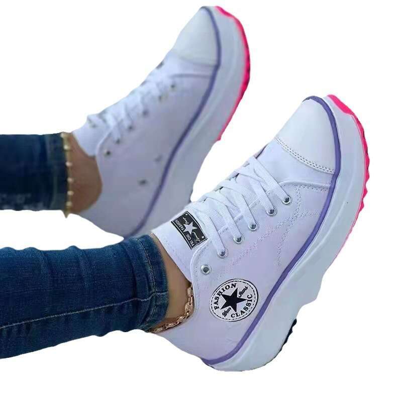 Spring New Low-top Thick-soled Canvas In-stock Platform Sole Plus-size Women's Shoes