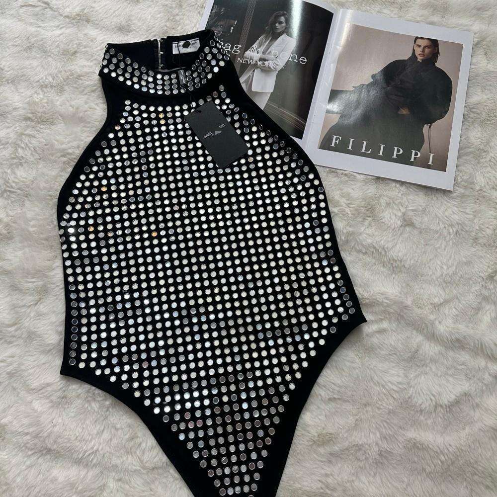 Designer European And American Style Cross-Border Fashion Slimming Camisole Bodysuit Shiny Rhinestone Sexy 62E5 5474