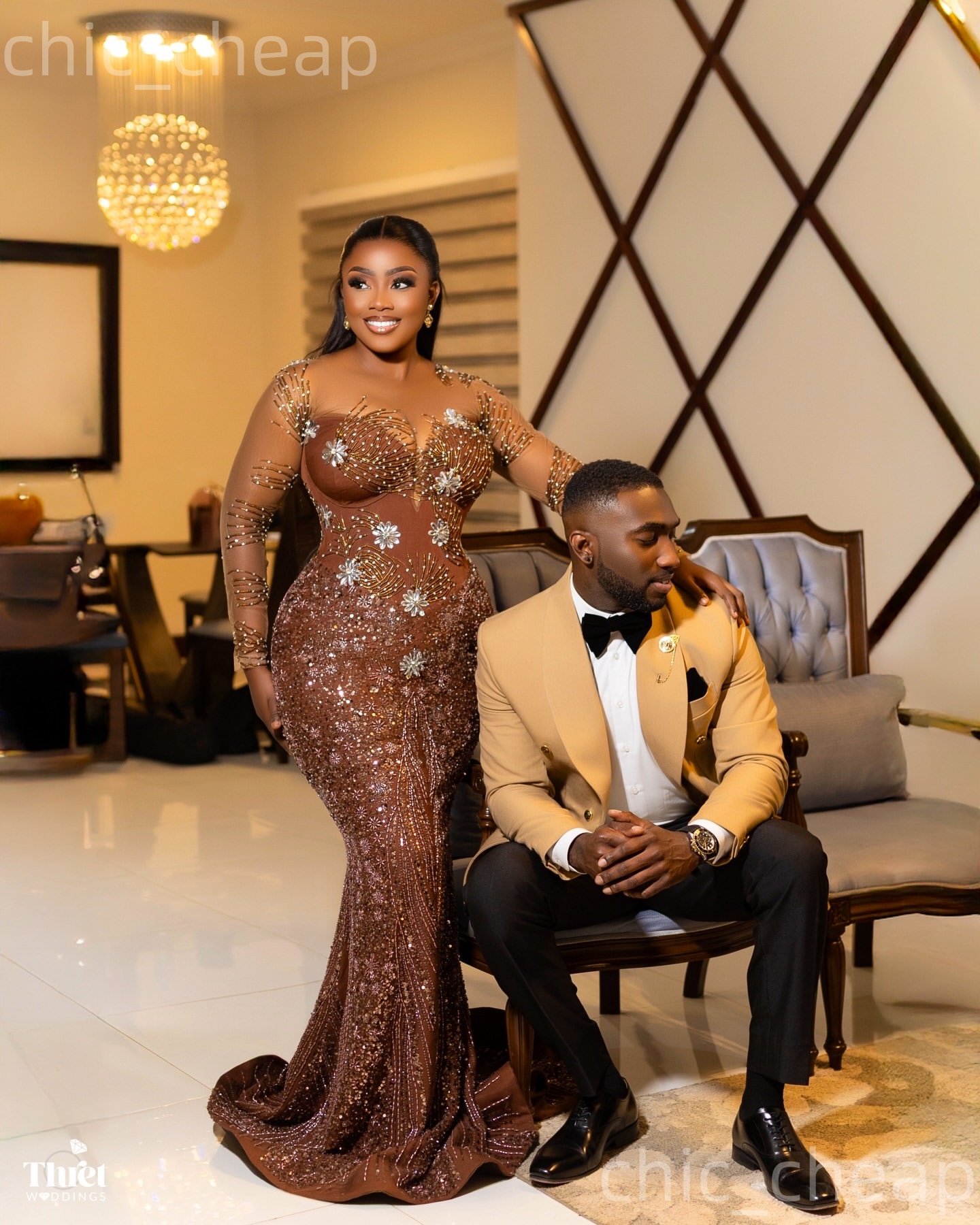 2026 Aso Ebi Nigerian Brown Mermaid Prom Dresses Crystals Beaded Evening Formal Party Second Birthday Engagement Reception Gowns Dress For Special Occ