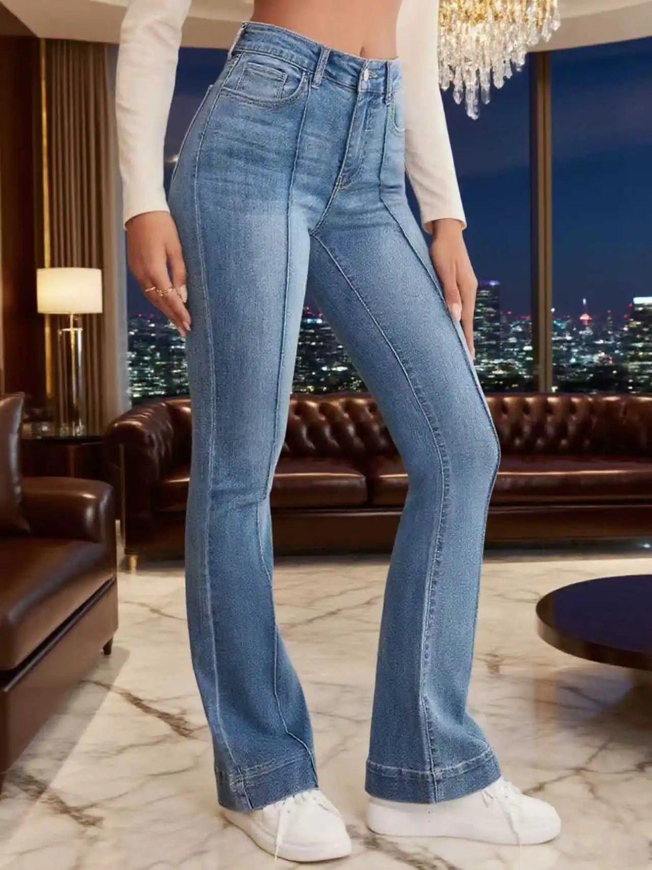 Gray Stretch Womens Flared Jeans French Seam Detail Simple Versatile Slimming Bootcut Trousers Womens pants Jeans 251226