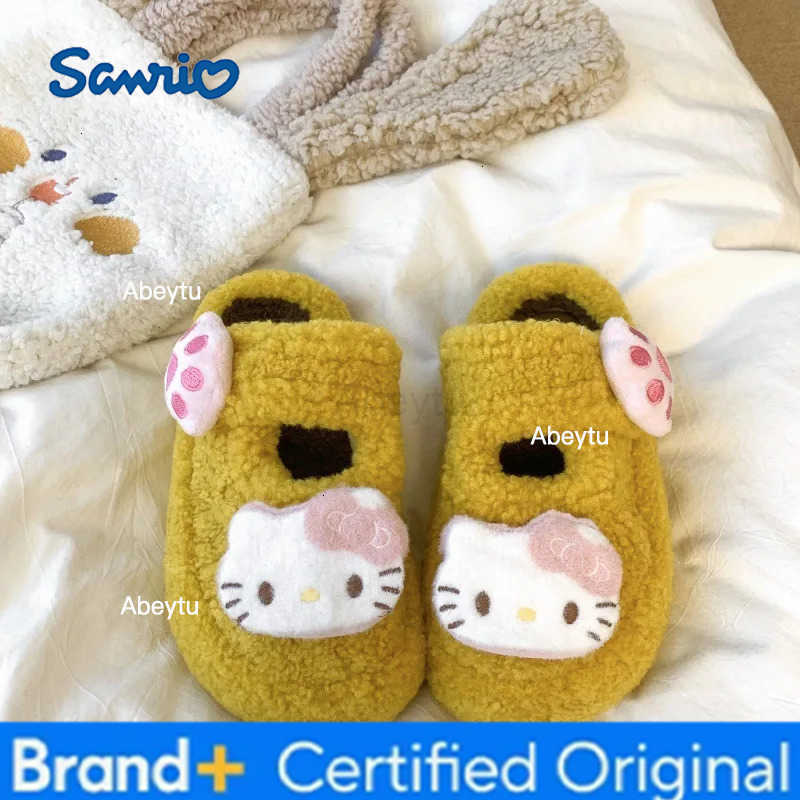 Sanrio Ins Hello Kittys Cotton Slippers for Girl Kuromi Sanrios Cute Parent-Child Fur Slippers New Autumn Winter Kawaii Home Shoes H251230