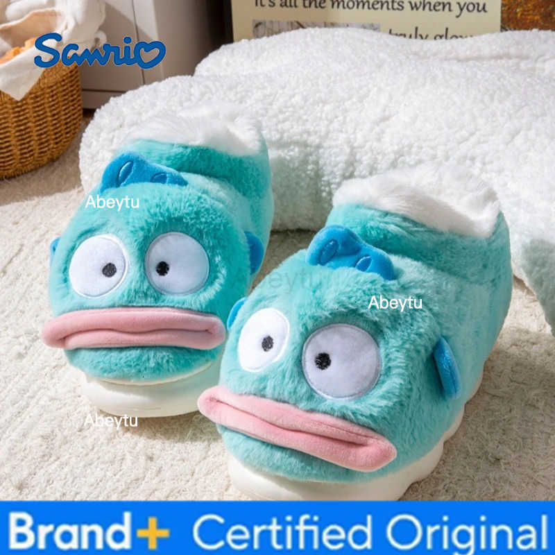 Sanrio Hangyodon cartoon cotton slippers winter high-top non-slip couple cute plush slippers cotton shoes for both men and women H251230