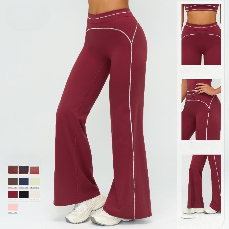 Yoga Flared Pants Wide Leg Pants High Waist Contrasting Color Fitness Pants Trousers Outdoor Sports Running Fitness A7028