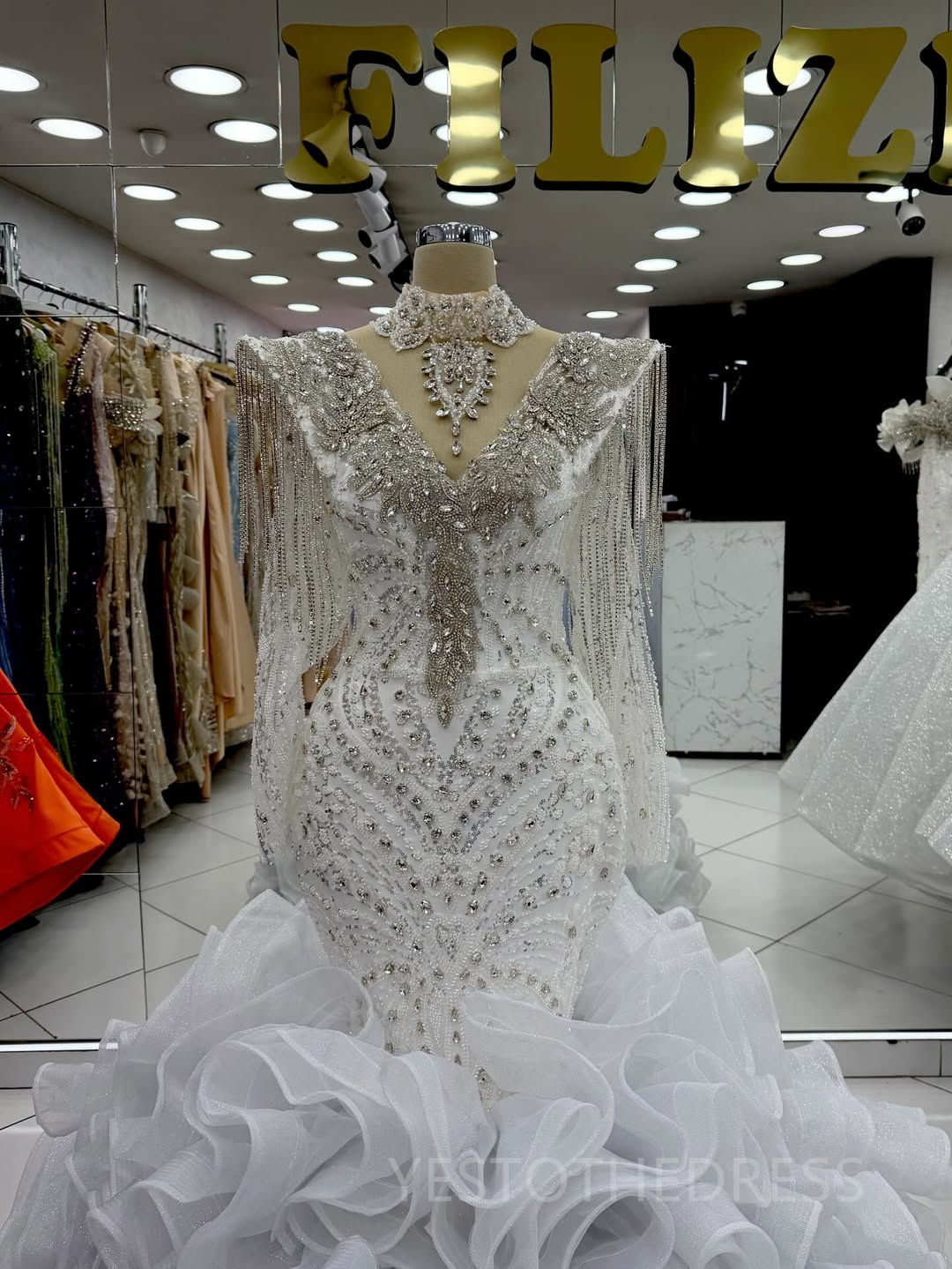 2026 Plus Size Aso Ebi Prom Dress Mermaid Evening Dress Robe De Soiree Beaded Lace High Neck Tassel Tiers Pearls Crystals Birthday Dress Second Recept