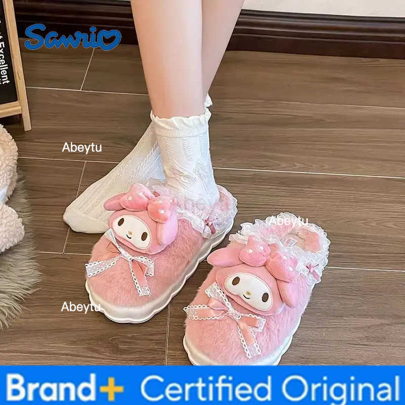 Sanrio Hello Kitty Kuromi Cinnamoroll Cotton Slippers Cartoon Cute Winter Indoor Home Slippers Thick Sole Keep Warm Cotton Shoes H251230