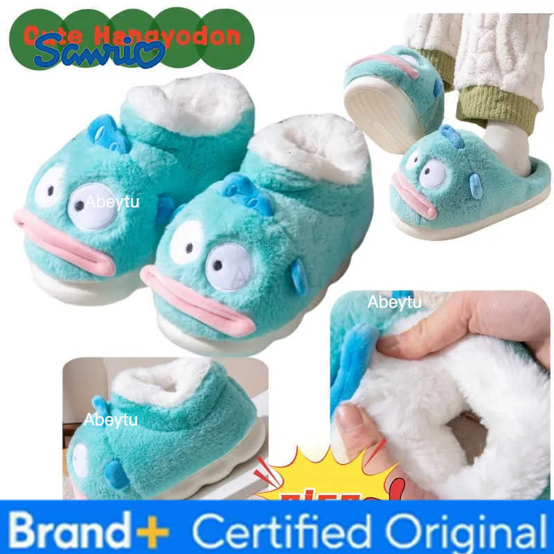 Sanrio Hangyodon cartoon cotton slippers winter high-top non-slip couple cute plush slippers cotton shoes for both men and women H251230
