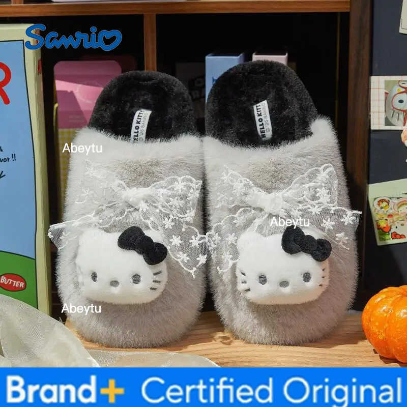 Sanrio Hello Kitty Kuromi Autumn Winter Cartoon Girl Cotton Slippers Fleece-Lined Keep Warm Non-Slip Comfortable Parent-Child Slippers H251230