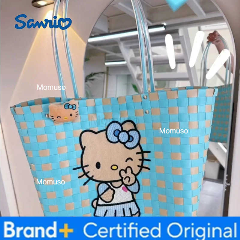 Sanrio New Hello Kitty Handheld Woven Bag Fashion High Quality Girls Beach Bag Cartoon Large Capacity Multifunctional Womens Handbag H251230
