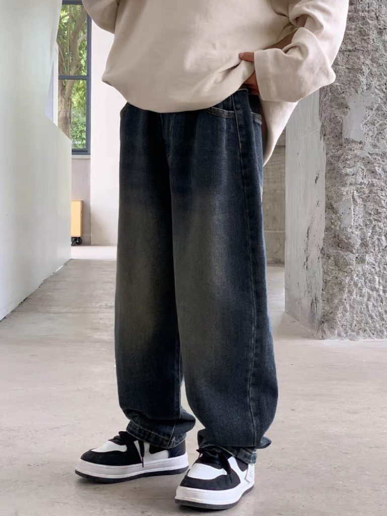 Boys' jeans for autumn and winter casual and versatile mid size children's new style rugged and handsome retro dark color trendy soft denim 