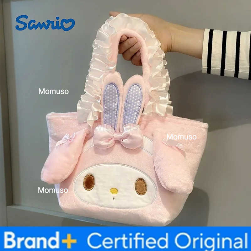 Sanrio MINISO Plush Bag Kawaii Anime Handbag Cinnamoroll Kuromi Melody Cartoon Soft Stuff Shoulder Cosmetic Bags Girl Gifts H251230