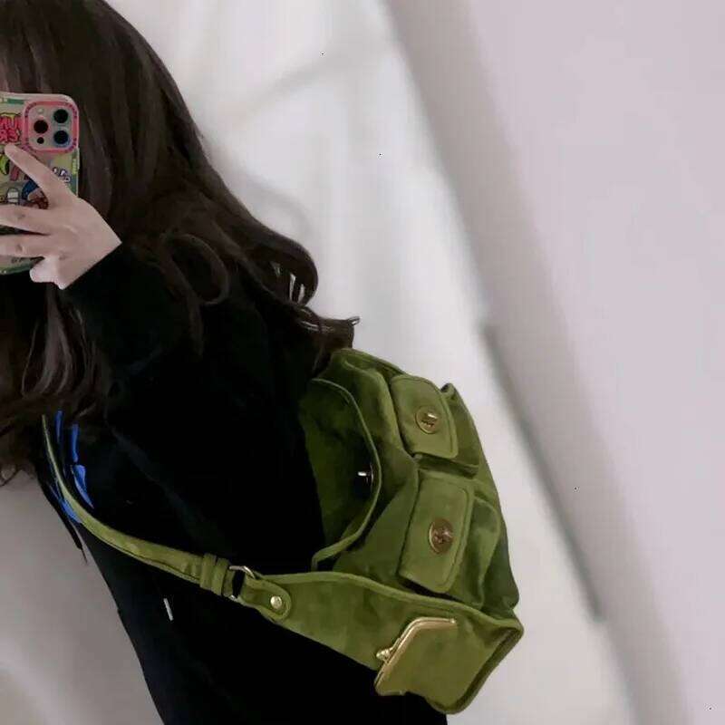 Angel Kiss Casual Commuter Large Capacity Suede Pillow Single Shoulder Crossbody Bag Vintage Style Polyester Lining Zipper Closure