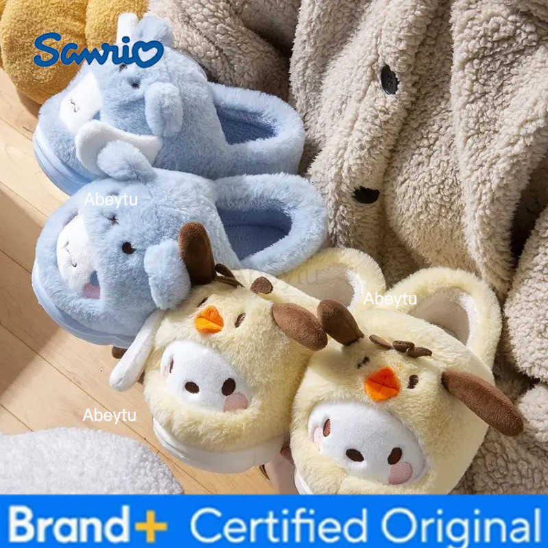 Sanrio Sanrios Cinnamoroll Plush Slippers Women My Melody Kuromi Kawaii Cotton Shoes Flat Autumn Winter Non Slip Warm Home Shoes Gift H251230