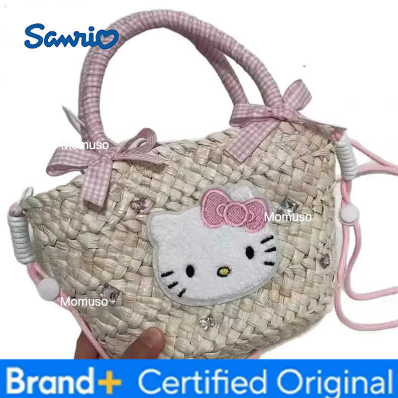 Sanrio Summer Lattice Handbag Anime Cartoon Cosmetic Bag Student Sweet Girl Portable Mobile Phone Bag Cloth Bags for Woman H251230