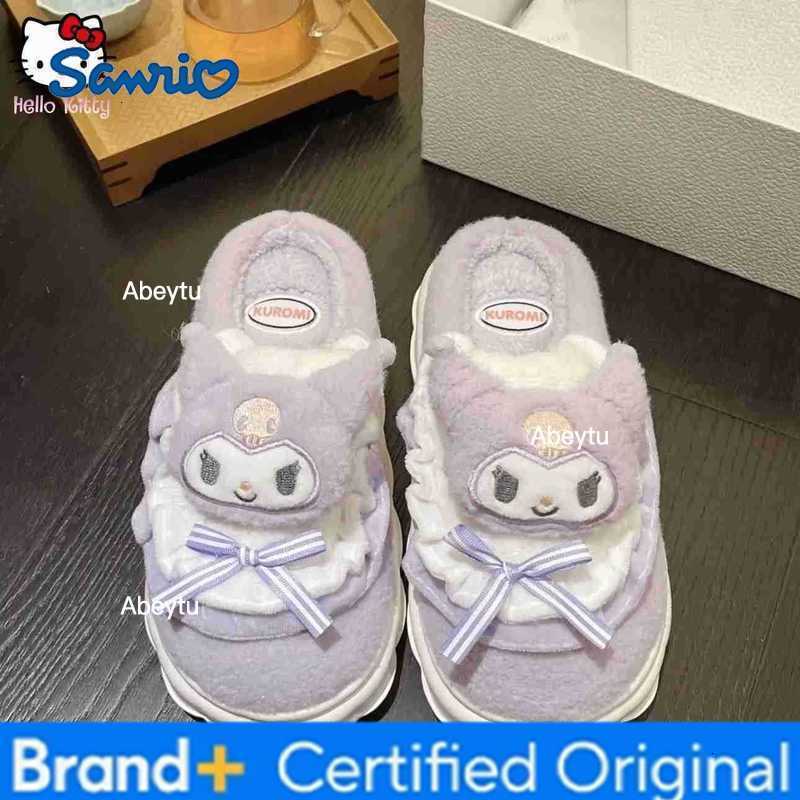 Sanrio Slippers Cartoon Hello Kitty Kuromi Cinnamoroll Autumn Winter Warm Thickening Cotton Soft Home Shoes Holiday Gifts Kawaii H251230