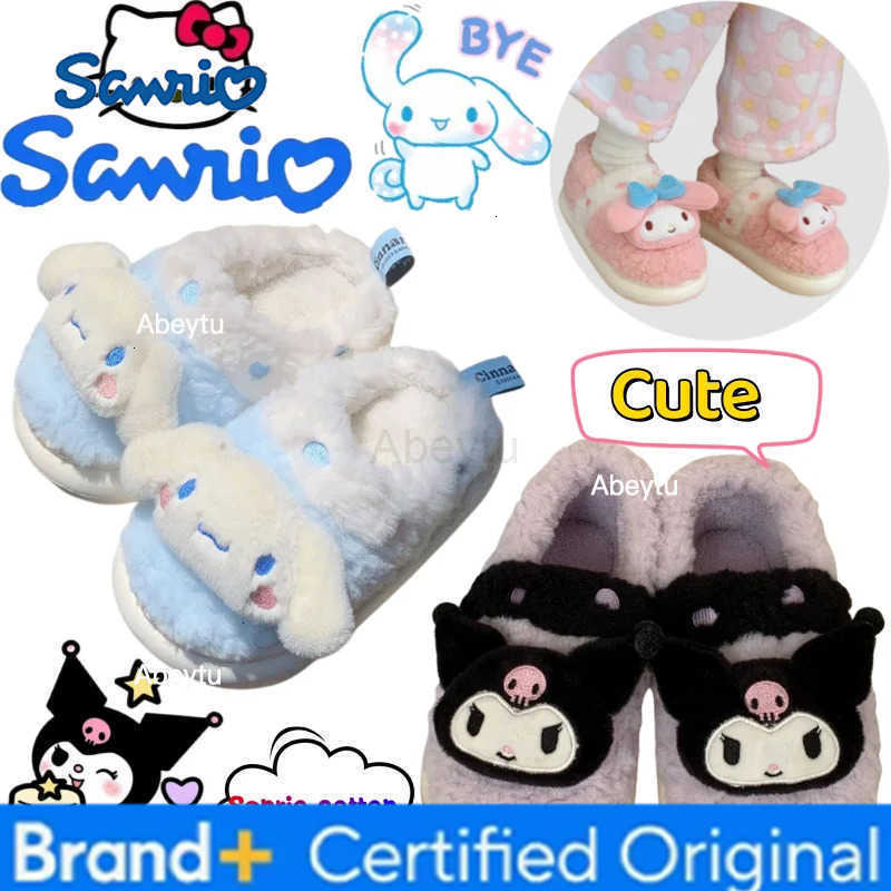 Sanrio New Hello Kitty Kuromi My Melody Creative Cotton Slippers High-Value Anime Couple Indoor Non-Slip Warm Soft-Soled Shoes H251230