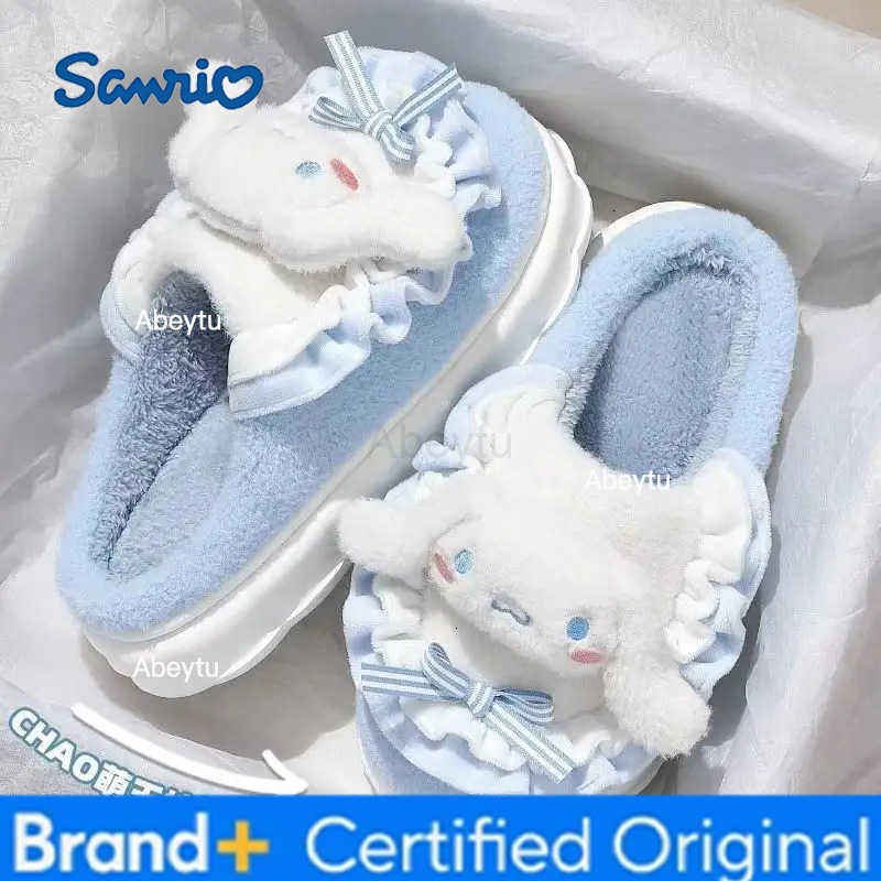 Sanrio Sanrios Kuromi Cotton Slippers Womens Hello Kittys Autumn Winter Home Anti Slip Cute Cinnamoroll Cartoon Plush Shoes Thickened H251230