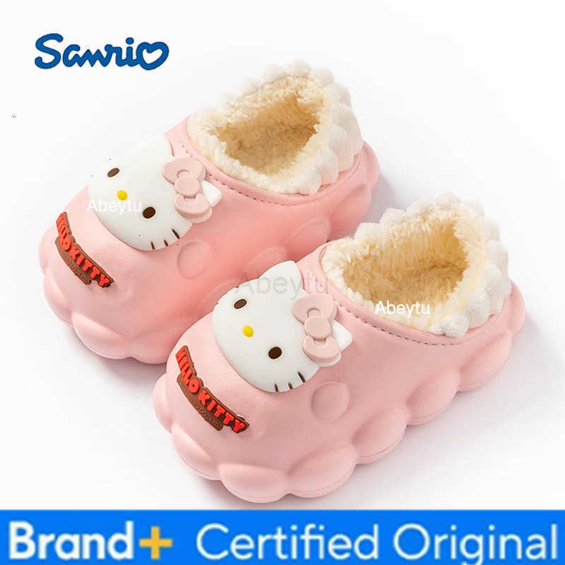 Sanrio HelloKitty Plush Cover Heel Warm Cotton Slippers Cartoon Cinnamoroll winter Kids Indoor Home Slippers Girl Gift H251230