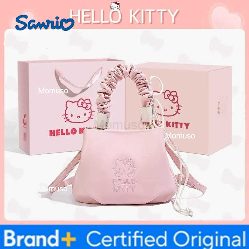 Sanrio Kawaii Hello Kitty Fashion Crossbody Bag Anime Cute Girl Advanced Versatile Handheld Bucket Bag Christmas Gift with Gift Box New H251230