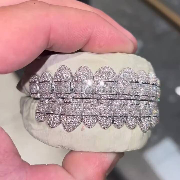 Flawless Princess Cut Invisible Setting Honeycomb Set Round Diamond Factory Custom S925 Silver Gold Moissanite Diamond Grillz - view 5