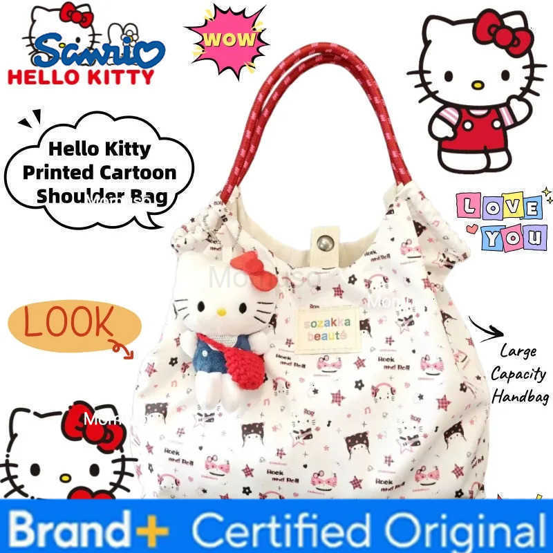 Sanrio Hello Kitty Cartoon Cute Anime Peripheral Printed Shoulder Bag Distinctive Creative Large Capacity Handbag Holiday Gift H251230